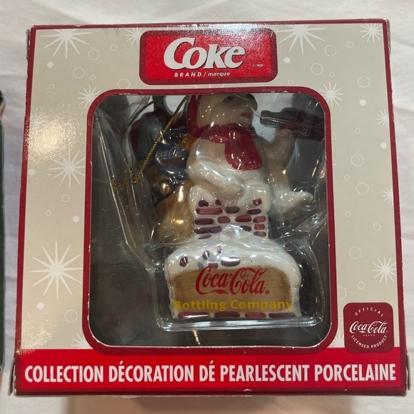 Lot Of 2 Coca Cola Christmas Ornaments 2003 Pearlescent Porcelain Bottle Works - Picture 2 of 16